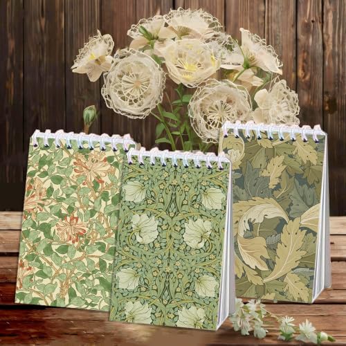 Vintage Floral Pocket Notebooks 24 Pack, Mini Spiral Notepad 2.36 x 3.94 Inch Small Journal Bulk, Cute Lined Memo Pads for Writing, William Morris Style Kraft Cover Top Wirebound Notepads for Office School Gifts
