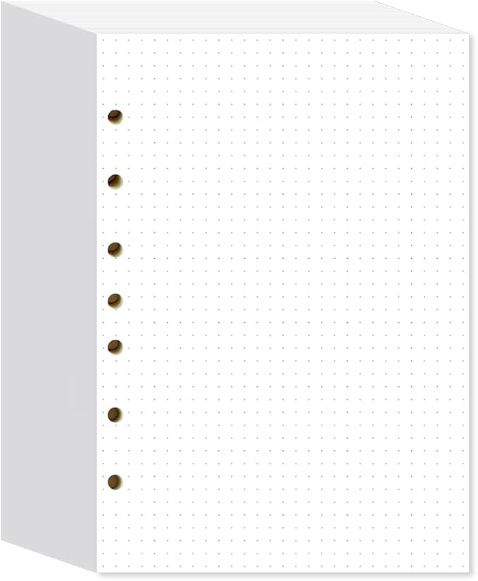 Dotted Filler Paper Pack of 300 Sheets, 7 Hole Punched Planner Refills 5 1/2 x 8 1/2 Inches, Fit 3 or 7 Ring Mini Binders