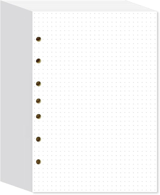 Dotted Filler Paper Pack of 300 Sheets, 7 Hole Punched Planner Refills 5 1/2 x 8 1/2 Inches, Fit 3 or 7 Ring Mini Binders