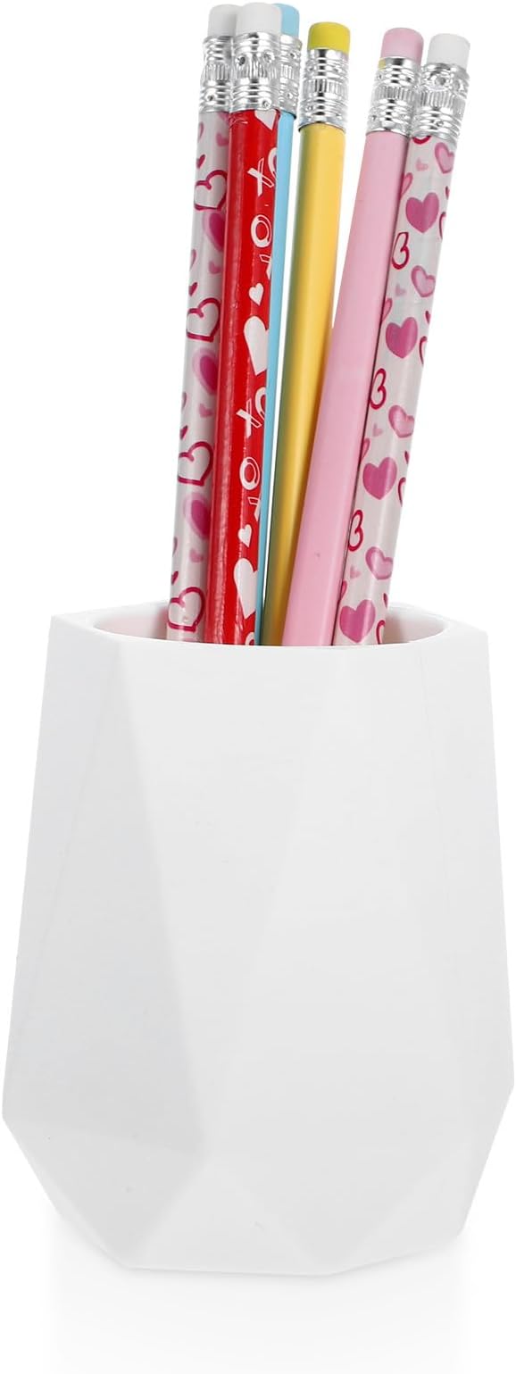 Veemoon Silicone Geometric Pencil Holder Pen Cup Small Desk Organizer Vase for Office Makeup Brush Stand White