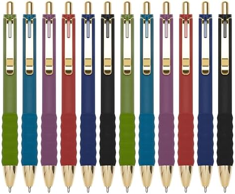 Linbsunne Ballpoint Pens Black Medium Point 1mm Pen with Super Soft Grip Ball Point Pen for Men Women Retractable Pens (Vintage-12 pcs)