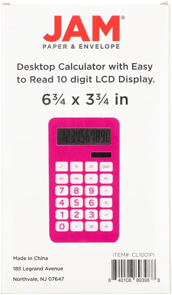 JAM PAPER Desktop Calculator - 10 Digit LCD Display - 3 3/4 x 6 3/4 Inches - Fuchsia Pink - Bulk 10/Pack