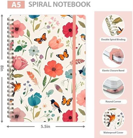 A5 Lined Spiral Journal Notebook, 146 Pages Hardcover Notebook with 100 GSM Thick Paper, Inner Pocket & Elastic Closure, 5.7" x 7.9", Notebooks for Work, School, College, Office, Journaling & Note Taking