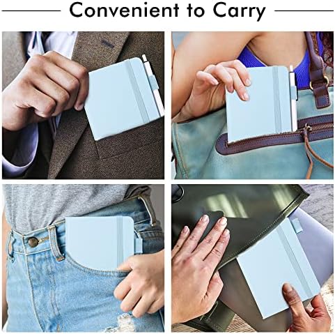 feela 3 Pack Pocket Small Notebook Journals, Mini Cute Memo Notepad Hardcover College Ruled Lined Journals with Pen Holder for Women Girls Office School, with 3 Black Pens, 3.5”x 5.5”, A6, Light Blue
