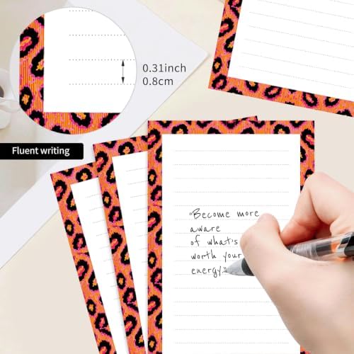 2 Pack Lined Sticky Notes 4x6 in, Cute Self-Stick Notepads with Lines, Large Memo Pads Strong Adhesive for Office, Home Pink Orange Leopard