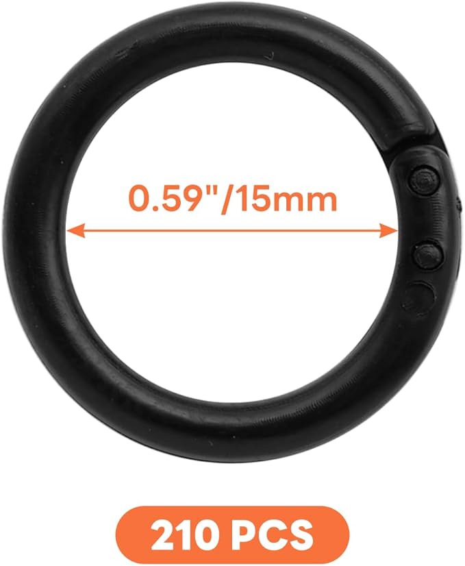 210 Pcs 1/2 Inch Plastic Binder Rings, Loose Leaf Binder Book Rings, Black Index Card Rings Binder Clip Rings for Flash Cards, Key Rings, Index Cards, Paper (15mm)