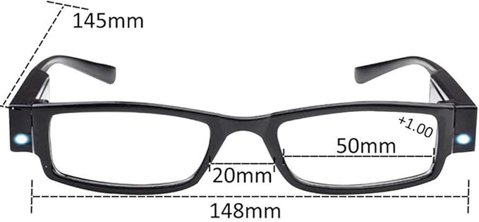 Reading Glasses with Light Bright LED Readers with Lights Reading Glasses Lighted Magnifier Nighttime Reader Compact Full Frame Eyewear Clear Vision Unisex Clear Vision Lighted Eye Glasses,+2.0