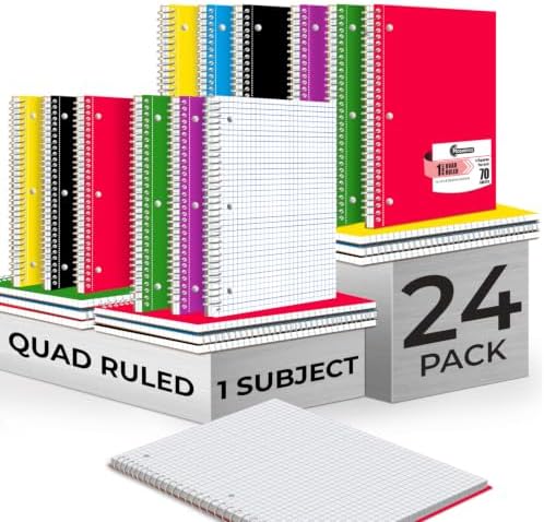 Rosmonde 24 Pack 1 Subject Graph Paper Spiral Notebook, 70 Sheets/140 Pages