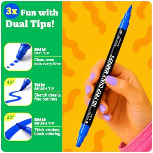 Chalkola 24 Chalk Markers for Blackboard, Chalkboard - Dual Tip Dot + Brush