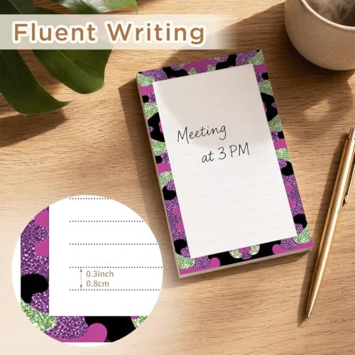 Lined Sticky Notes 4x6 in, 2 Pack Large Cute Notepads with Lines, Bright Post Memo Note Pads Big Rectangular Sticky Notes for Office Purple Glitter Leopard