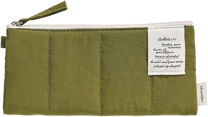 Monolike Archive247 Cushion Pencil Case, 03. Olive - Pencil Pouch, Portable Pencil Bag, Pencil Case, Office Pouch case, Cushion, Soft, Vintage