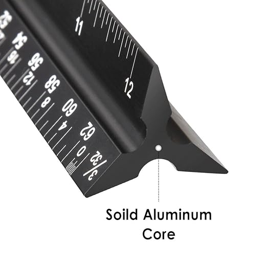Architectural Scale Ruler, Triangular Architect Ruler 12 Inch Aluminum, Laser Etched Imperial Engineering & Drafting Tool