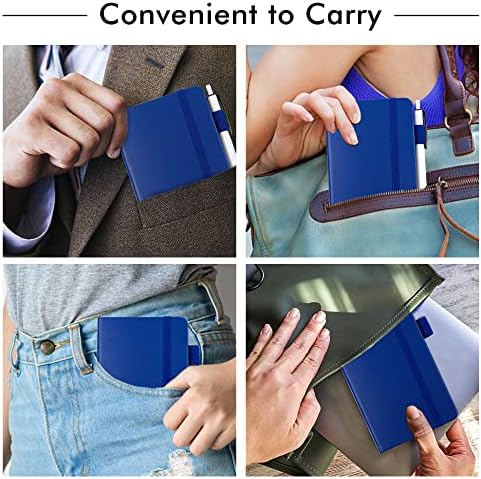 feela 3 Pack Pocket Notebook Journals with 3 Black Pens, A6 Mini Cute Small Journal Notebook Bulk Hardcover College Ruled Notepad with Pen Holder for Office School Supplies, 3.5”x 5.5”, Navy