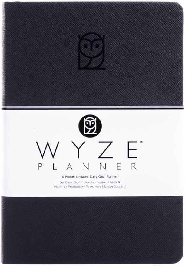 Wyze Planner Undated Daily Planner – 6-Month A5 Productivity Organizer with Full Page Per Day, ADHD Friendly, Hourly Schedule, Goal Setting, Habit Tracker, Weekly & Monthly Pages – Hardcover Time Management Notebook (Black)