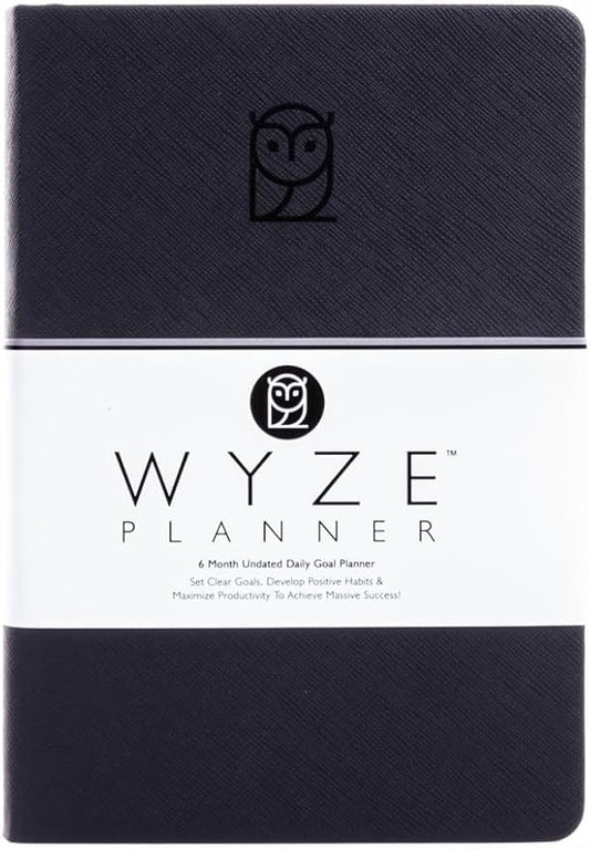 Wyze Planner Undated Daily Planner – 6-Month A5 Productivity Organizer with Full Page Per Day, ADHD Friendly, Hourly Schedule, Goal Setting, Habit Tracker, Weekly & Monthly Pages – Hardcover Time Management Notebook (Black)