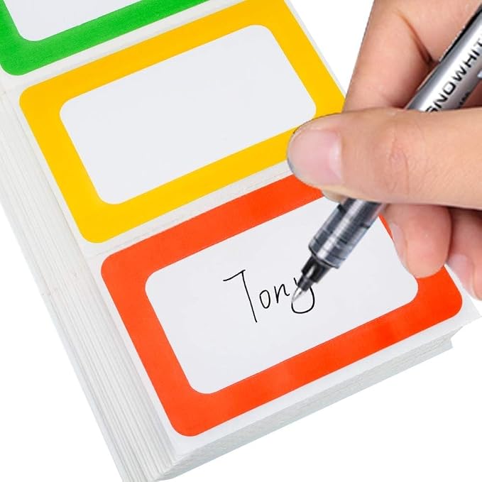 Plain Name Tags Stickers Colorful Border All Purpose Labels - 400 Stickers, Strong Adhesive (3.5 x 2.25 inch)