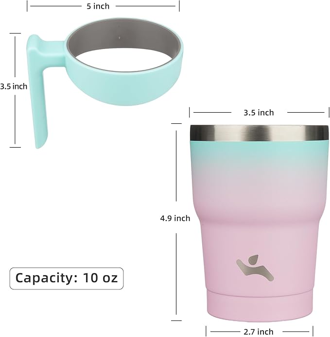 Konokyo 10 oz Tumbler with Handle and 2 Straw 2 Lid, Insulated Water Bottle Stainless Steel Vacuum Cup Reusable Travel Mug,Gum