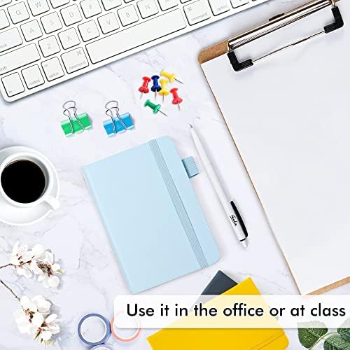 feela Pocket Notebook Journals, Mini Cute Small Hardcover College Ruled Notepad Office School Supplies, with 3 Black Pens, 3.5”x 5.5”, 3 Pack, A6, Solid Colors, Gray, Yellow, Light Blue