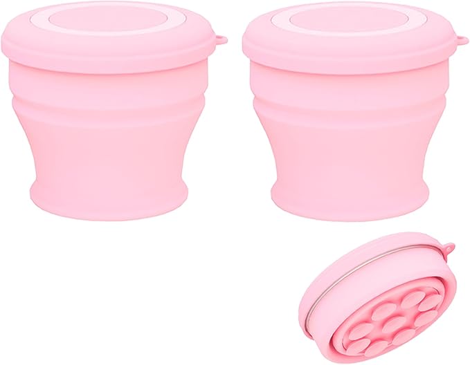 Tizee 2025 New Collapsible Cups for Traveling | Silicone Foldable Water Mug with Lid and Suction Cup | Portable 5 Oz,for Camping, Hiking, and Outdoors (Pink)