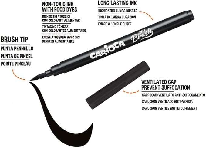CARIOCA Brush Washable Markers – 20 Assorted Colors, Flexible Brush Tip for Calligraphy, Lettering & School Supplies, Long-Lasting, Non-Toxic Ink, Art & School Supplies, Made in Italy