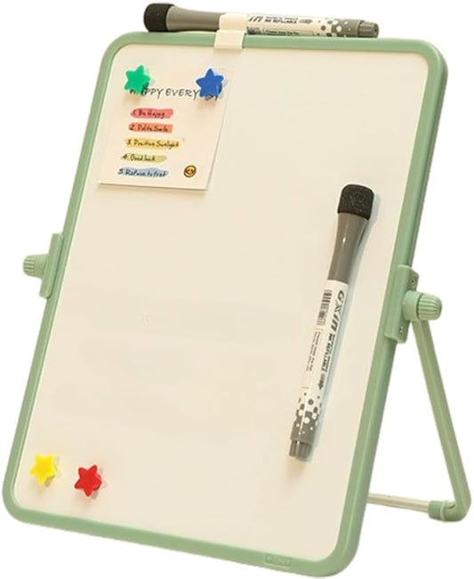 Double-Sided Magnetic Whiteboard - 17×21.3cm (6.7×8.4in) with Stand | Includes 2 Dry Erase Markers & 4 Magnets | Portable Desktop Board for Office Home School (Green)