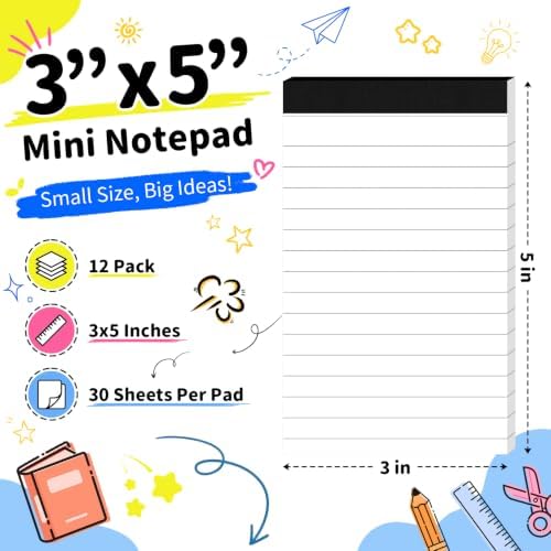White Note Pads 12 Pack Small Notepad 3x5 in Mini Notepads Pocket Notepad