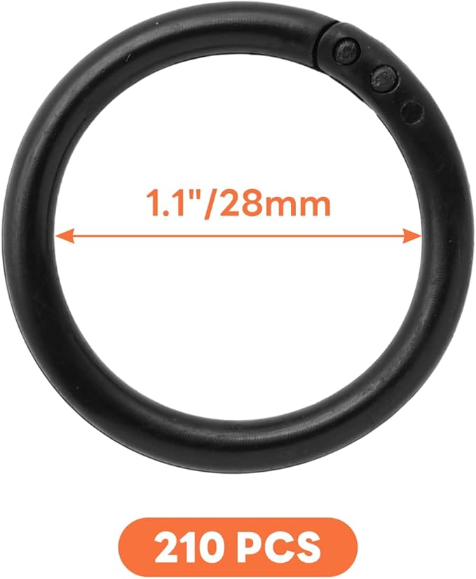 210 Pcs 1.1 Inch Plastic Binder Rings, Loose Leaf Binder Book Rings, Black Index Card Rings Binder Clip Rings for Flash Cards, Key Rings, Index Cards, Paper (28mm)