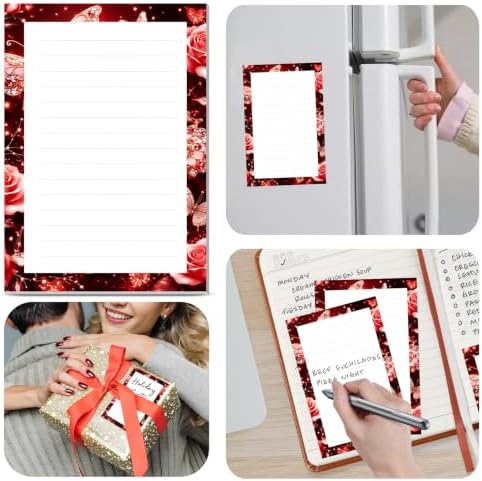 2 Pack Lined Sticky Notes 4x6 in, Cute Self-Stick Notepads with Lines, Large Memo Pads Strong Adhesive for Office, Home Red Luxury Butterfly