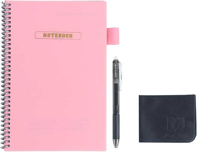 Reusable Erasable Notebook with Thick Coil Binding - Write, Erase, and Rewrite Easily - Sketching, and Note-Taking in Office, School, and Home - Eco-Friendly and Durable Dry Erase Notebook (Pink,A4)