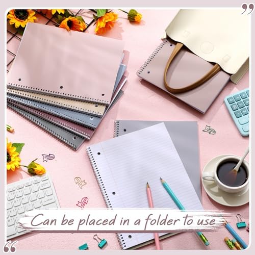 Teling 8 Pcs 1 Subject Spiral Notebook for Work College Ruled 8 x 10 1/2 Inch Spiral Journal Notebook 3 Hole Punched Paper Tear Line 70 Sheets Office School Study Supplies(Pretty Color,8 Pcs)
