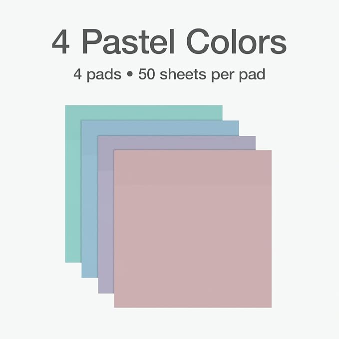 Redi-Tag Translucent Sticky Notes, Transparent Self-Stick Notes, 3" x 3", Pastel Colors, 4 Pads, 50 Notes Per Pad, 200 Sheets (1006593)