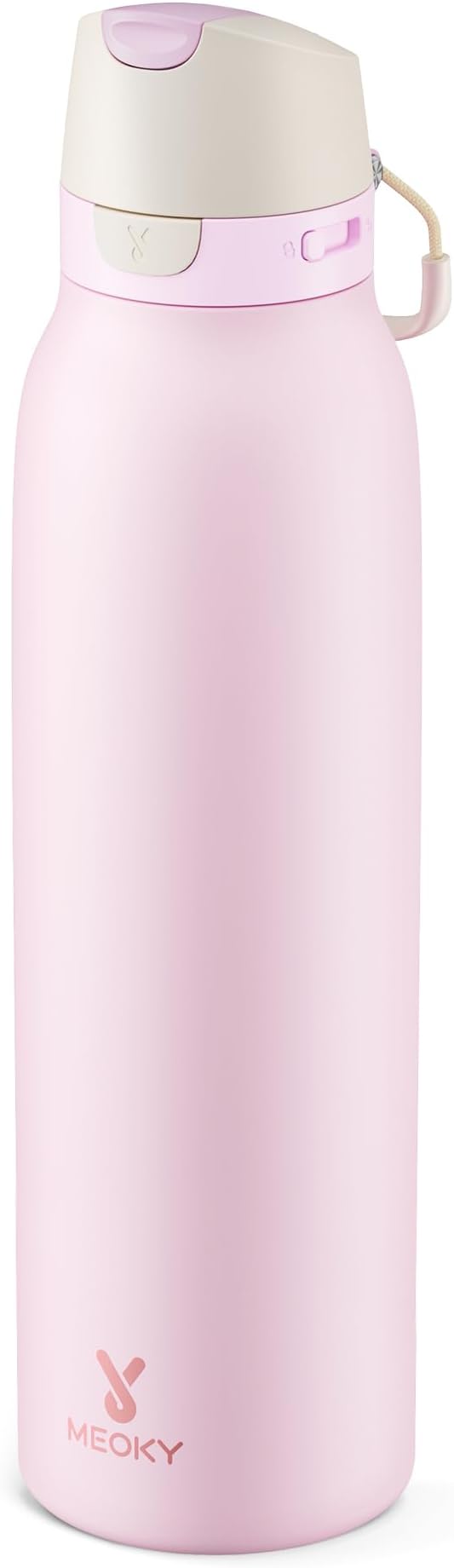 Meoky 24 oz Stainless Steel Slim Water Bottle: 2-in-1 Locking Lid, Blush | Leak Proof, Straw and Spout, 24 Hours Cold, Top Handle, Fits in Car Cup Holder, Insulated Water Bottle for Backpack