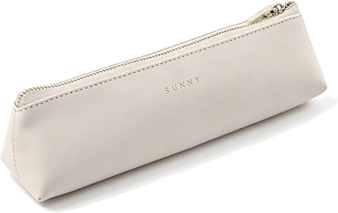 Doraking PU Leather Cosmetic Makeup Bag Pen Stationery Case | Small Pencil Pouch for Students Zipper Bag for Pens, Pencils, Markers (Apricot)