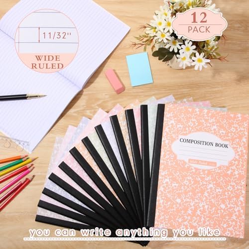 Colarr 12 Pack Composition Notebook Wide Ruled Marble, Simple Color