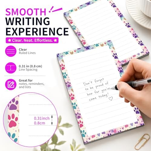 Lined Sticky Notes 4x6 in, 2 Pack Large Cute Notepads with Lines Self-Stick Note Pad, Funny Memo Pads Strong Adhesive for Office, Home Colorful Cute Dog Paws