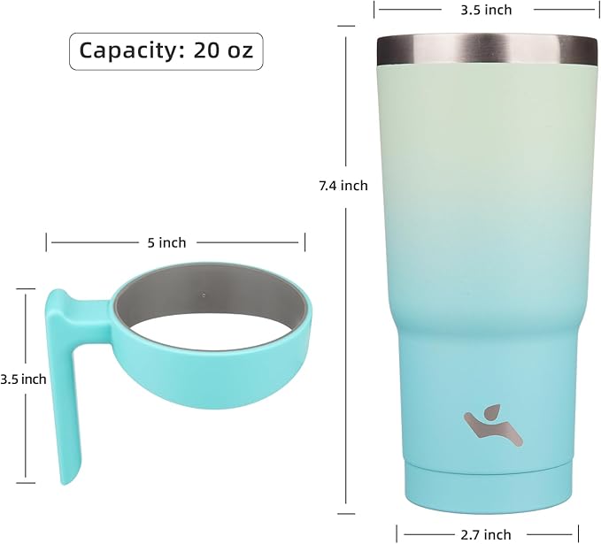 Konokyo 20 oz Tumbler with Handle and 2 Straw 2 Lid, Insulated Water Bottle Stainless Steel Vacuum Cup Reusable Travel Mug, Mint