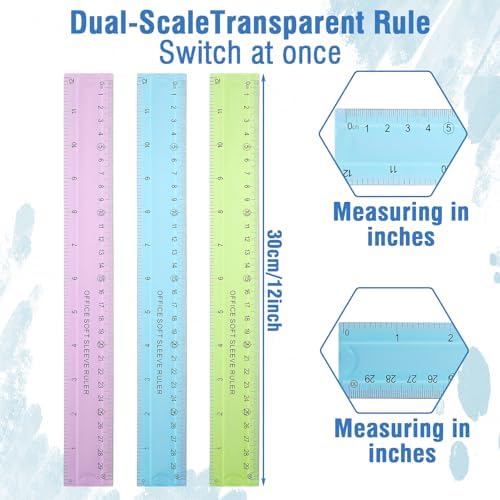 Grevosea 3 PCS Flexible Ruler, 12 Inch Clear Plastic Ruler Soft Bendable Rulers with Centimeters and Inches for Kids and Adults School Classroom Office Supplies (Pink, Blue, Green)