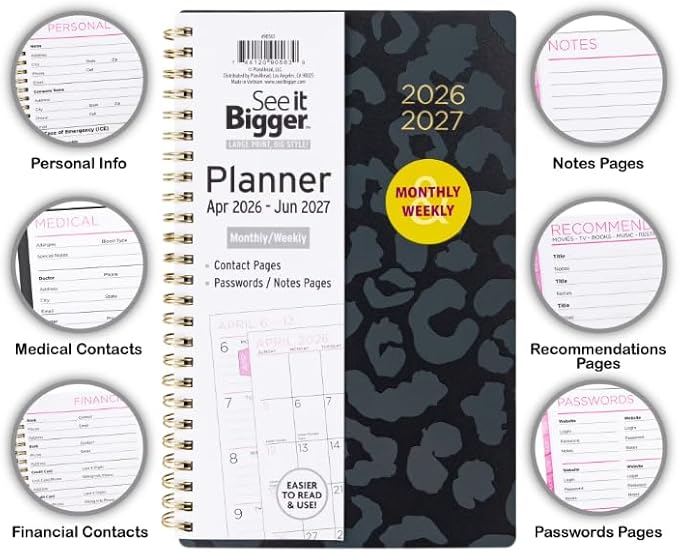 PlanAhead See It Bigger Dated April 2026 through June 2027. Academic Monthly/Weekly Planner,8.75" x 5.5" x 0.5'' / Medium Size, and 6-in-1 Multicolor Ballpoint Colorful Ink Penfrom TheBeliver LLC.