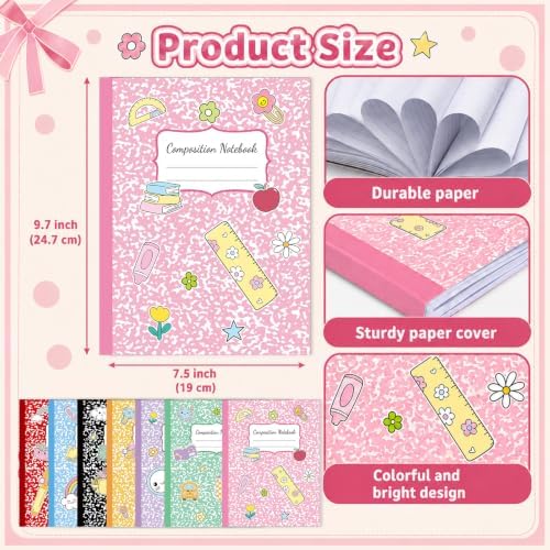 8 Pack Colorful Marble Composition Notebooks College Ruled 9-3/4 x 7-1/2''