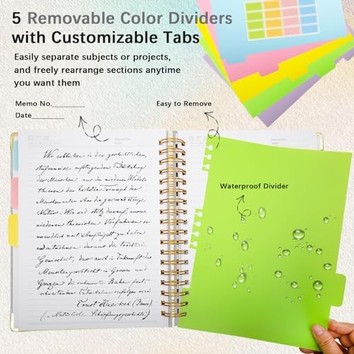 Hardcover Spiral Notebook with Tabs & Dividers, 8"x10" 5 Subject