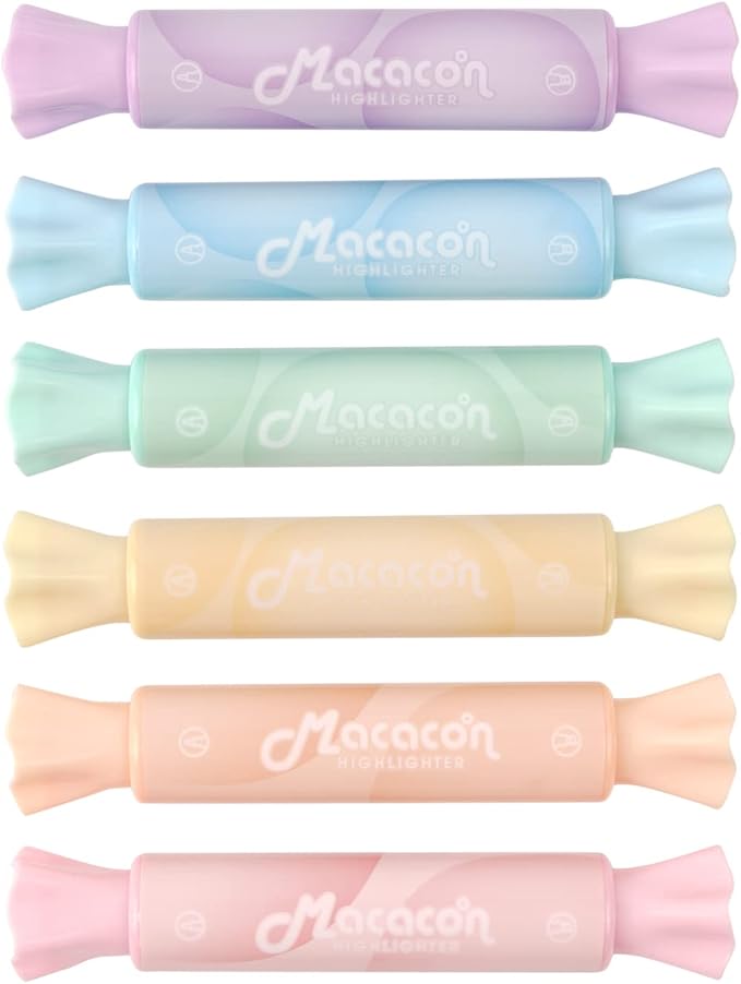 chosch Candy Shape Highlighters, Assorted colors,Chisel Tip,Water Based,Quick Dry& Write Smoothly 6 Macaron Colors (CANDY HIGHLIGHTER)
