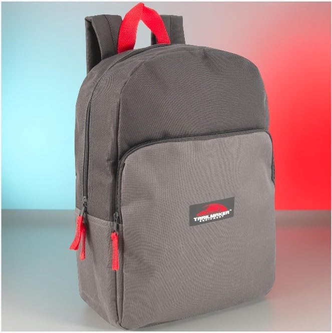 Trail maker 15 Inch Backpack for Kids, Preschool, Elementary & Middle School Students – Spacious Bookbag with Large Front Pocket, Adjustable Straps, Fits up to 13 Inch Laptop (Grey)