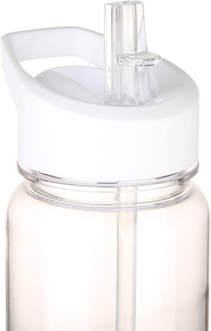 Tritan Clear Water Bottle With Straw | No Markings BPA Free 24 oz Sports Water Bottle | Leak Proof Re-Usable Flip Top Plastic Drinks Bottles for School, Office, Gym, Cycling (Clear-Straw-24oz)