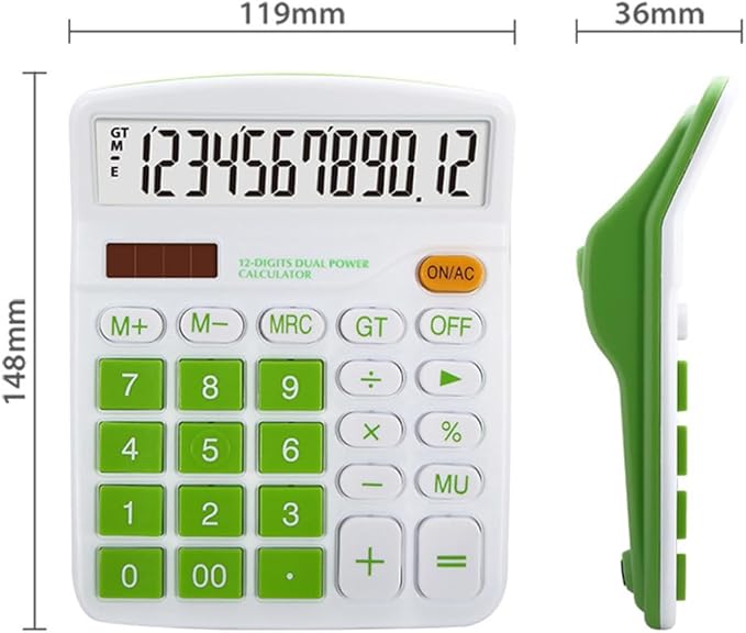 Calculator Desktop Solar Battery Dual Power 12 Digit Large LCD Display Financial Dedicated Large Standard Function Desktop Business for Office/Home/School KA08 Green