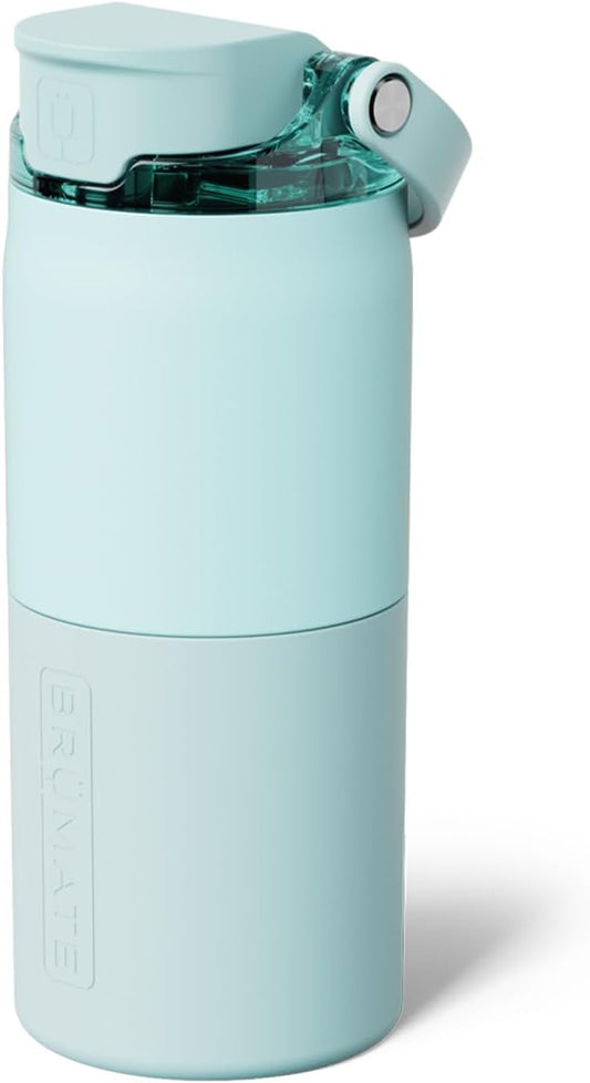 BrüMate Rise 18oz Water Bottle with Covered Silicone Straw | 100% Leakproof Insulated Kids Water Bottle | Cup Holder Friendly Base | 18oz (Blue Agave)
