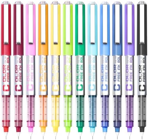 EYEYE Needle Rollerball Pens 0.5mm, 12 Assorted Colors Extra Fine Point Pen Quick Dry, Liquid Ink Pens Fine Point Smooth Writing Pen for Journaling, Note Taking, Office, Doodling & Gifts