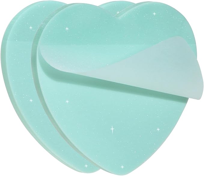 ONLYKXY Glitter Heart Shape Transparent Sticky Notes for Annotating,2.8in Pastel Color Waterproof Index Sticker Self-Stick Book Tabs Soft PET Marker Memo Pad for Home School Office (2, Green)