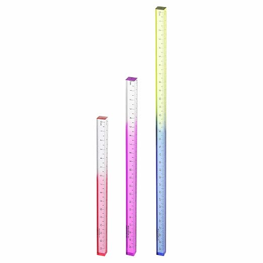 HARFINGTON 3pcs Acrylic Clear Straight Rulers 15/20/30cm Metric Transparent Gradient Three-Dimensional Plastic Ruler Square Cube Measuring Tool for Classroom Office, Pink/Purple/Blue-Yellow