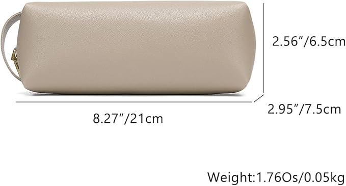 Pencil Case Soft School Pencil Pouch Bag for Easy Carry Stylish and Durable (Khaki,Faux leather)