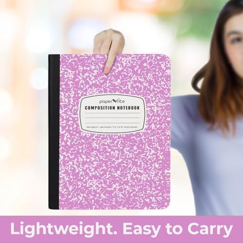 Paper Rite Assorted Marble Composition Notebook Wide Ruled (9.75x7.5 in), 100 Sheets | 200 Pages | For School, Office, Students, Teachers (4, Pink)